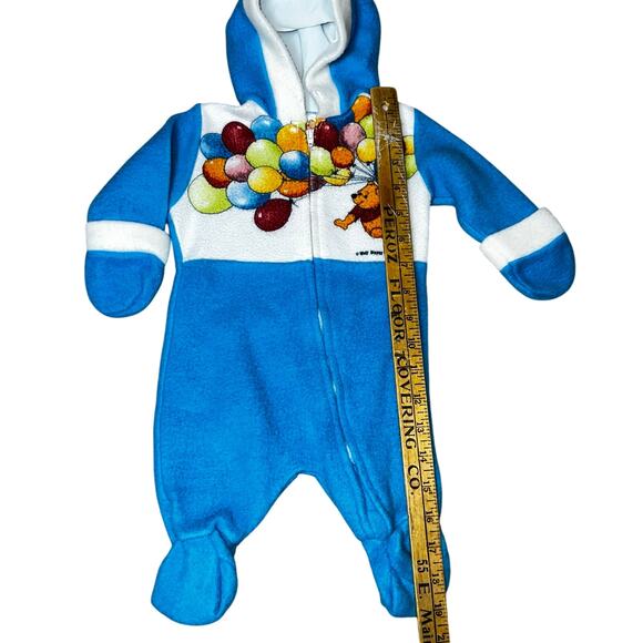 Vintage Disney Winnie the Pooh with balloons bear blue one piece footed hood PJ - Picture 5 of 8
